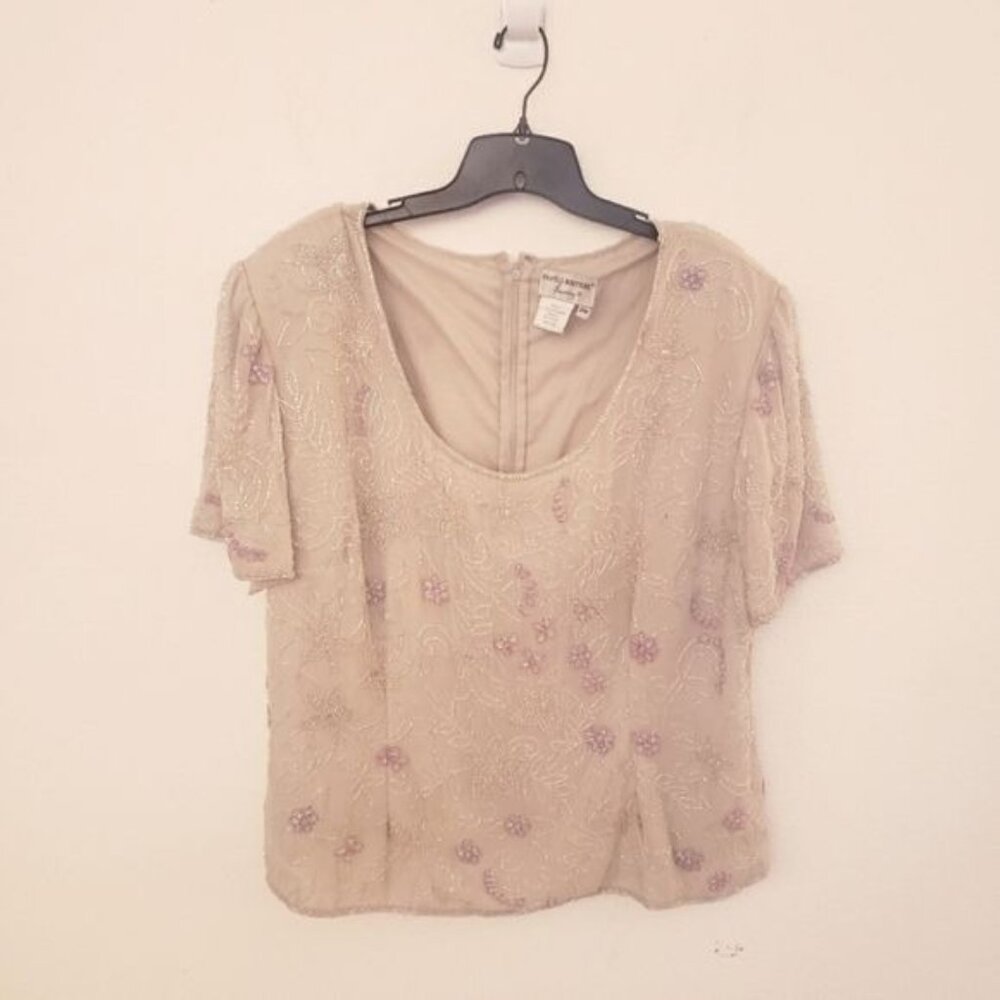 Papell Boutique Pastel Silk Beaded Feminine Vintage Top Size 20W GUC